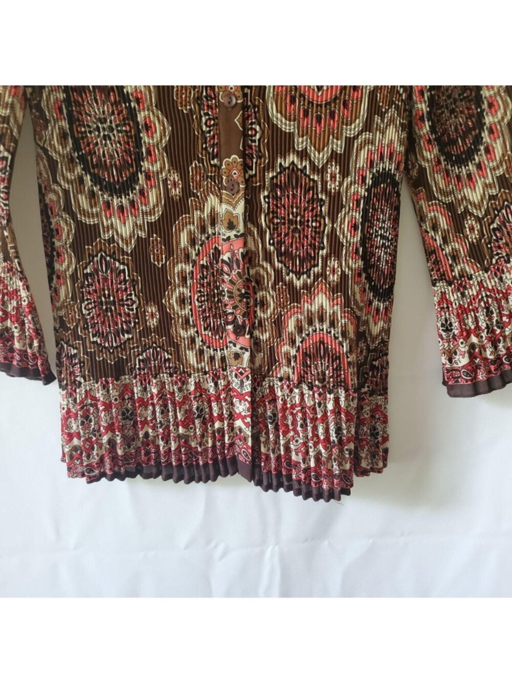 Signature By Larry Levine Crinkle Ruched 3/4 Bell Sleeve Vintage Blouse Sz Large - Picture 7 of 15